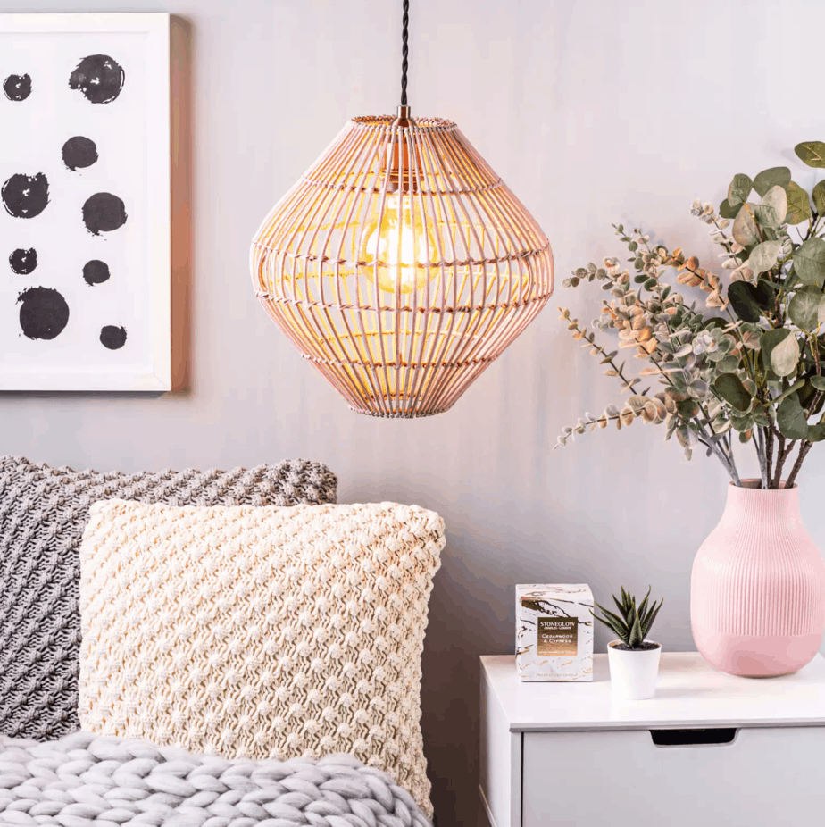 pink rattan pendant light