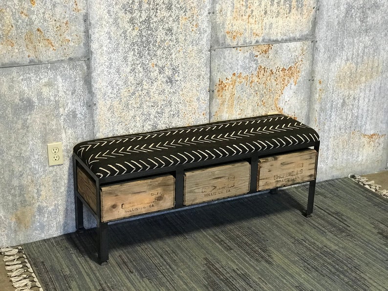 Mudcloth Crate Storage Bench