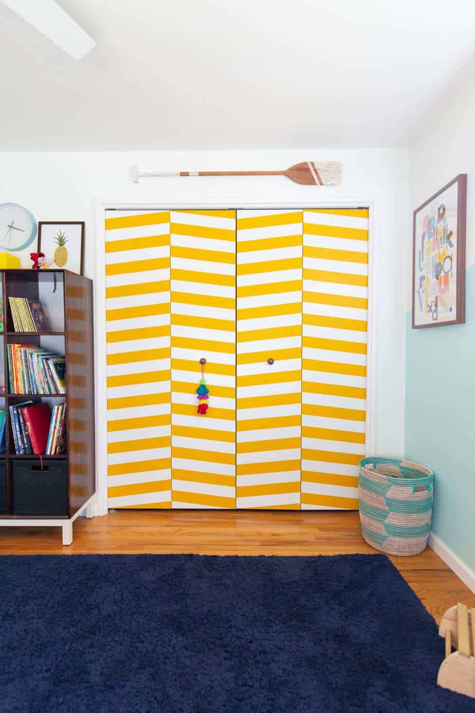 yellow and white striped closet
