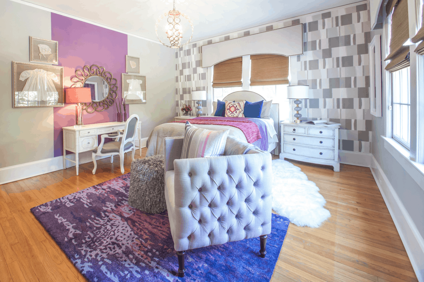 violet upholstered chair
