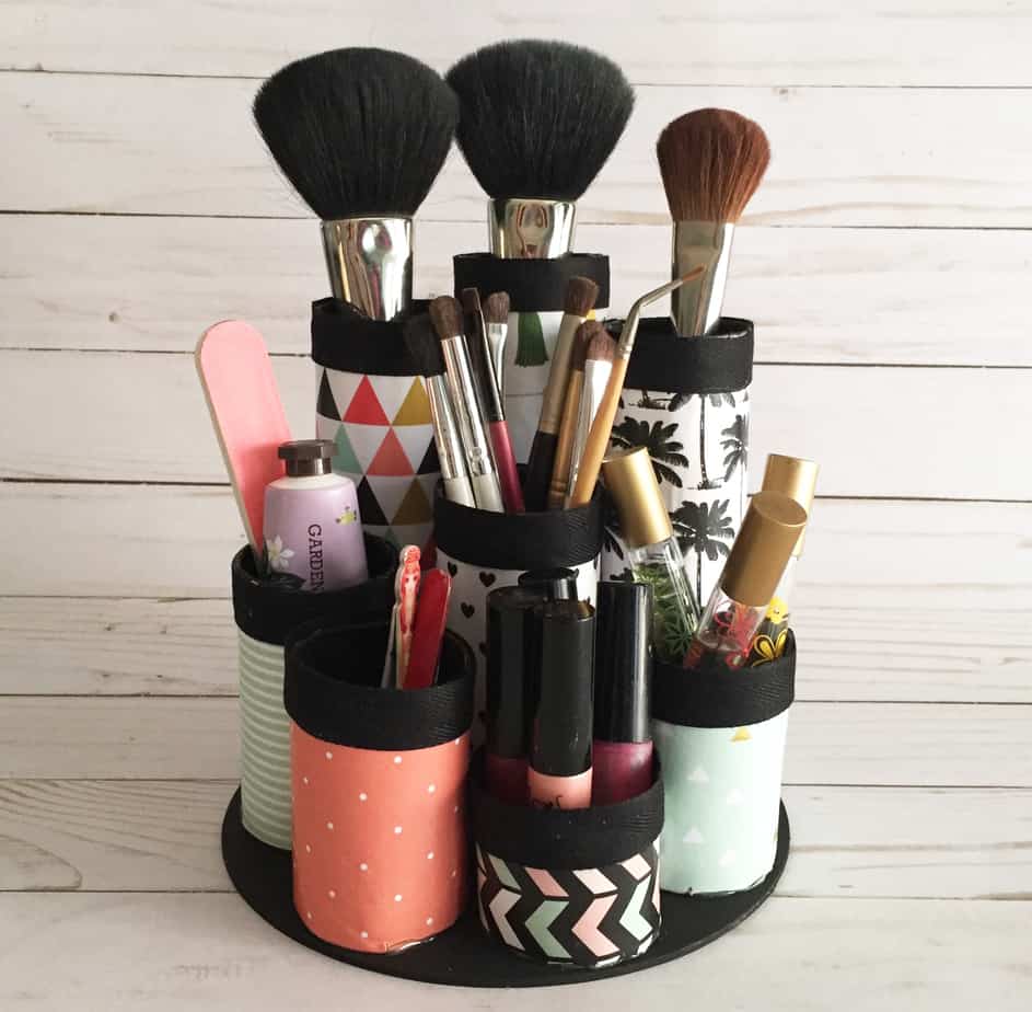 paper towel tube makeup organizer