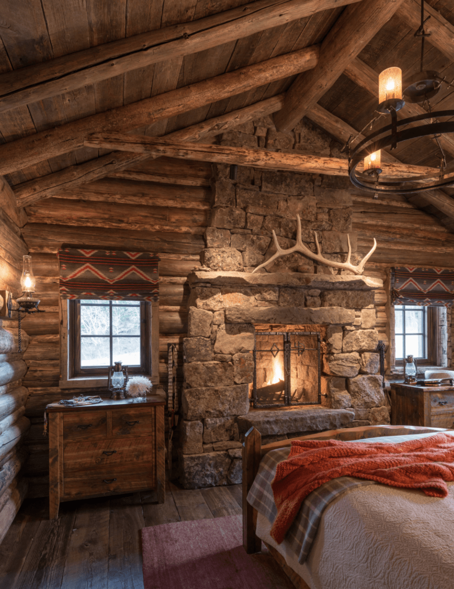 Stone fireplace