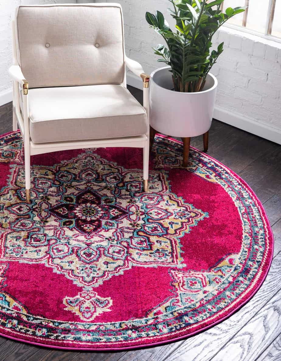 pink fleur round rug