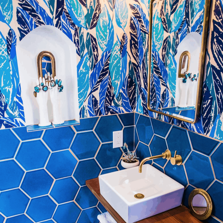 patterned blue wallpaper