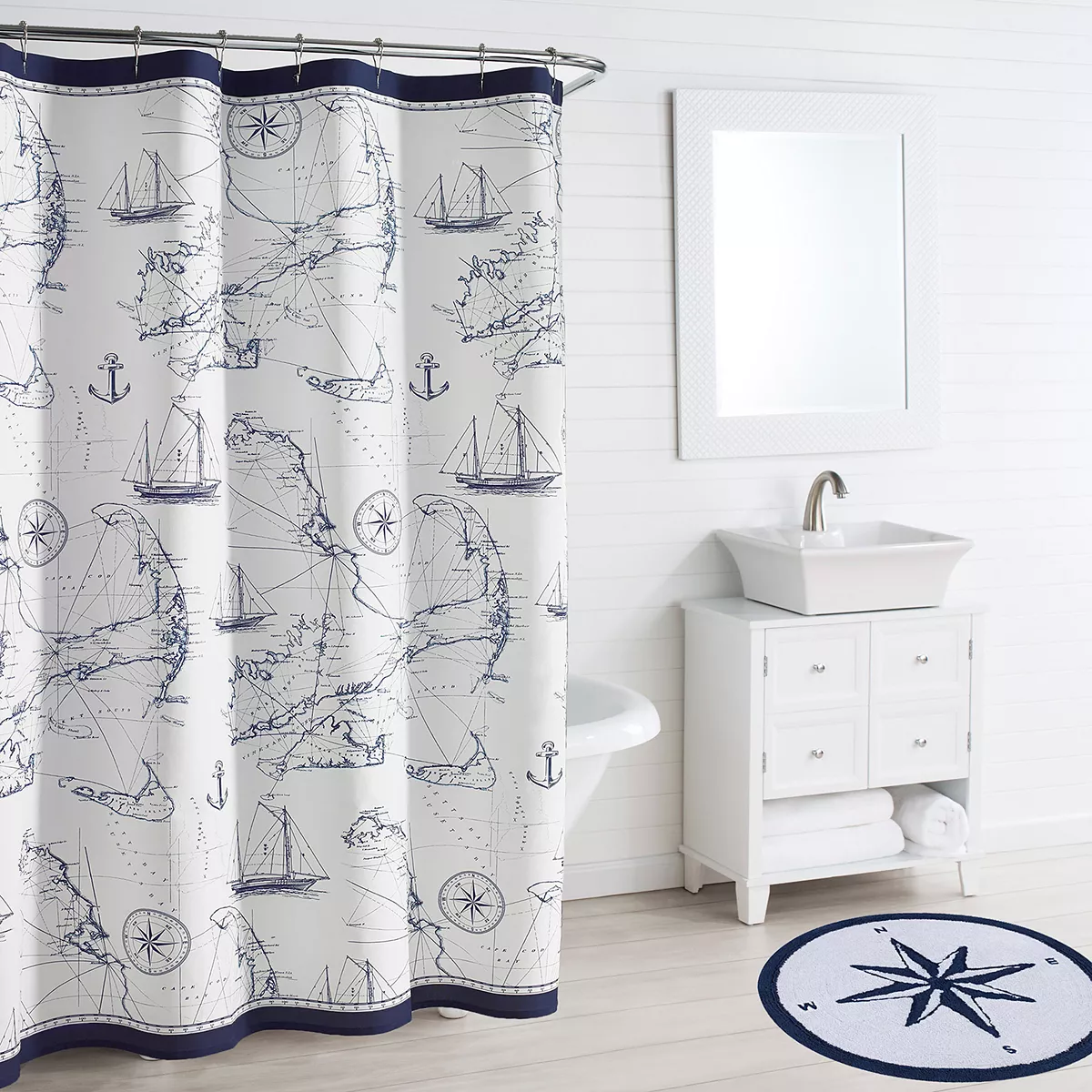 ocean map shower curtain