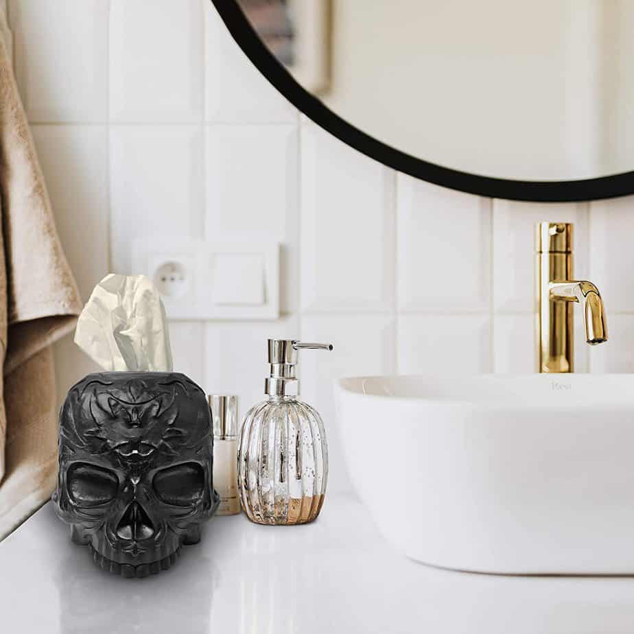 black skull face tissue holder