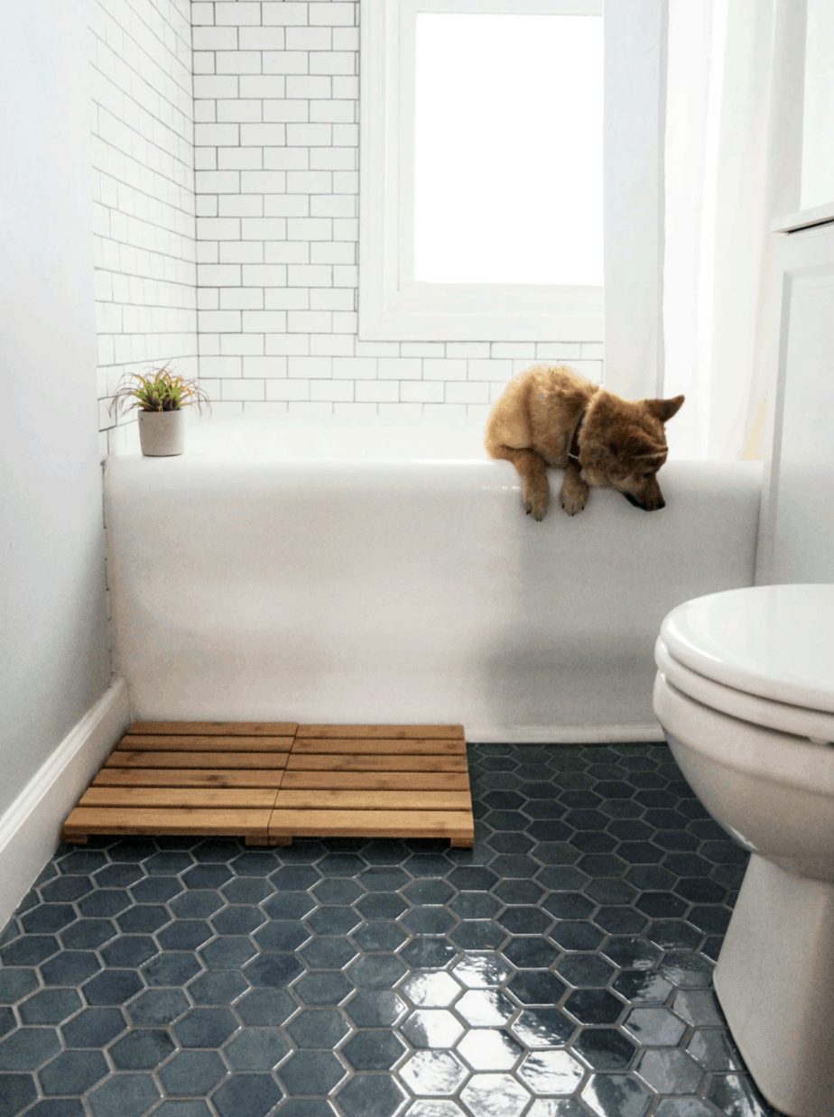 denim blue hexagon floor tile