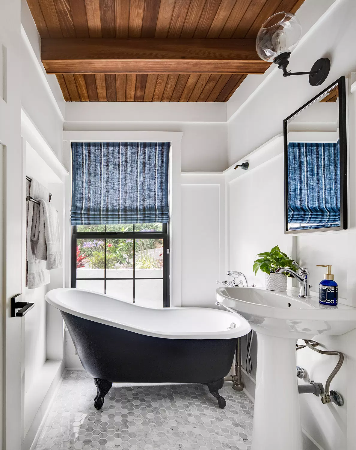 multi-hued blue roman shades