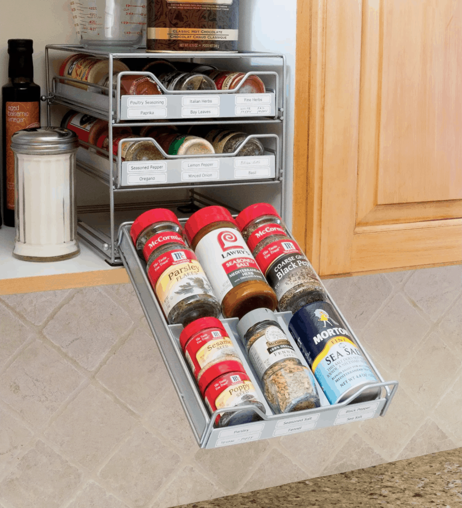 three tier tilt down spice drawer