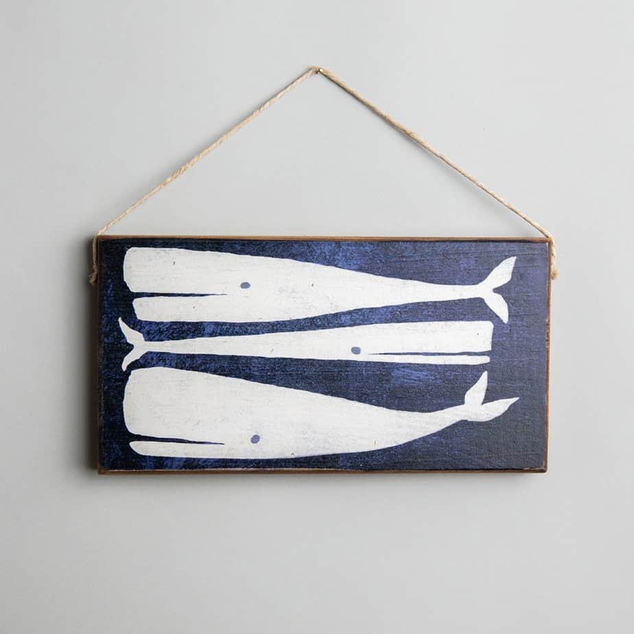 three whales twine hanging sign