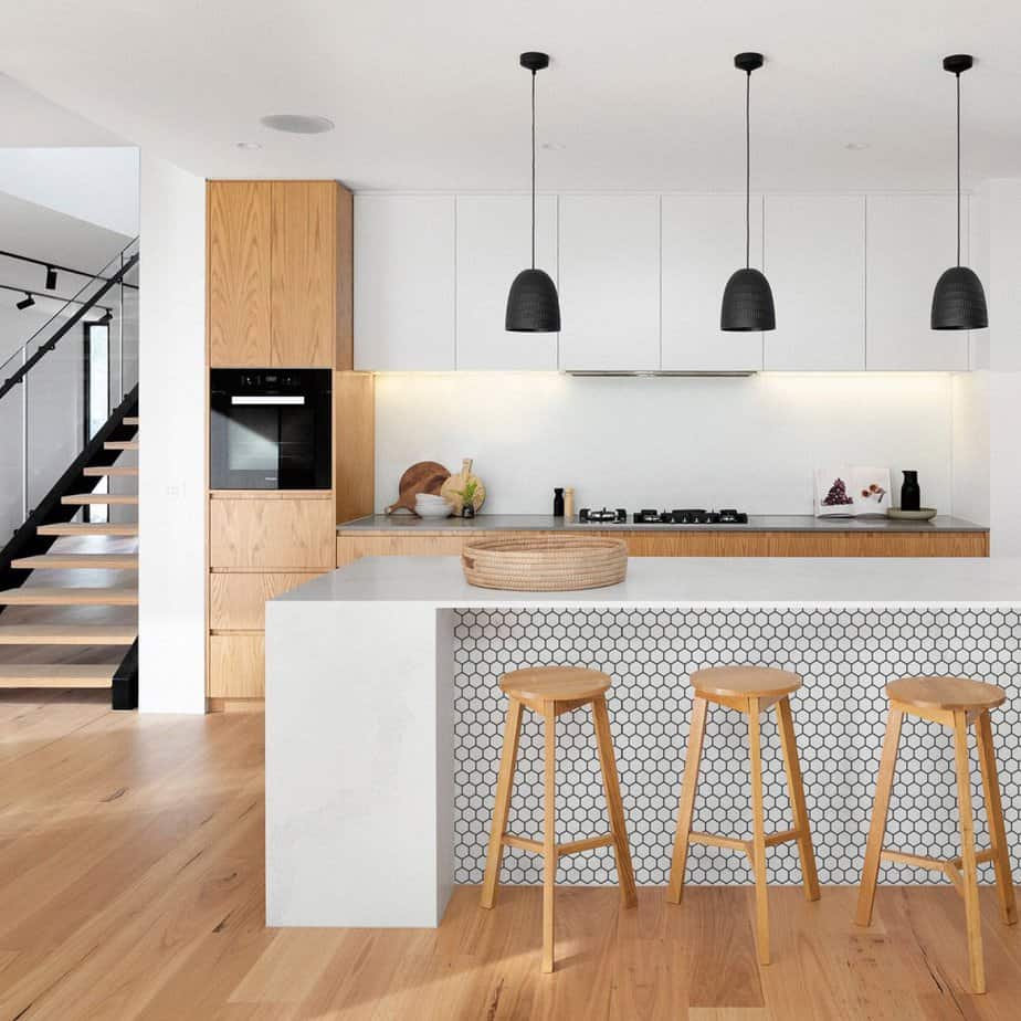 wallpapered kitchen bar