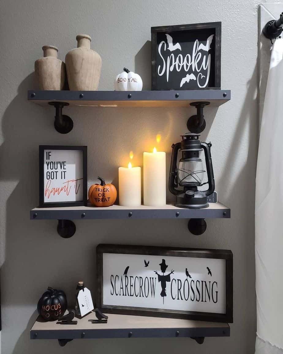 Floating Shelves with Halloween Decor