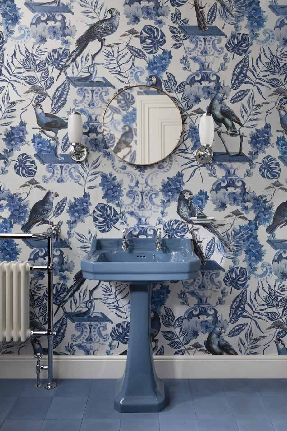 blue pedestal sink