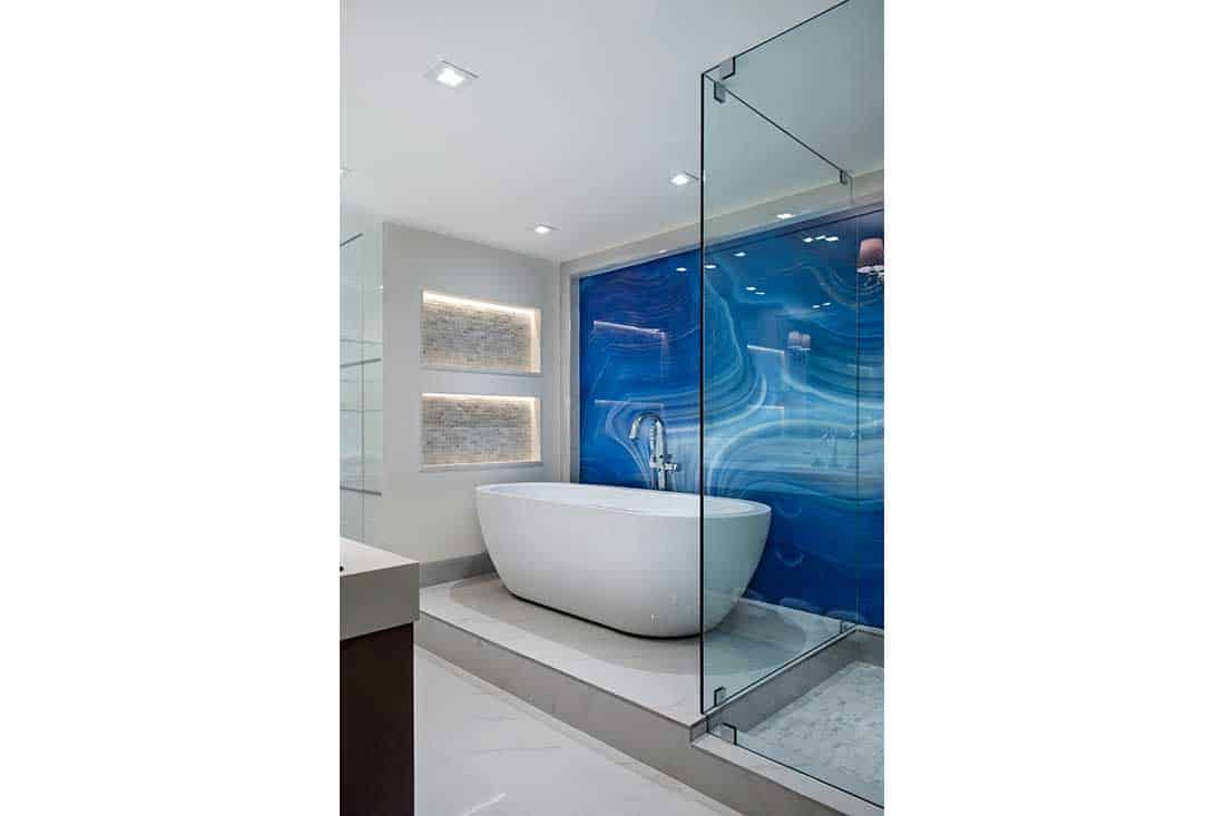 glossy blue glass wall