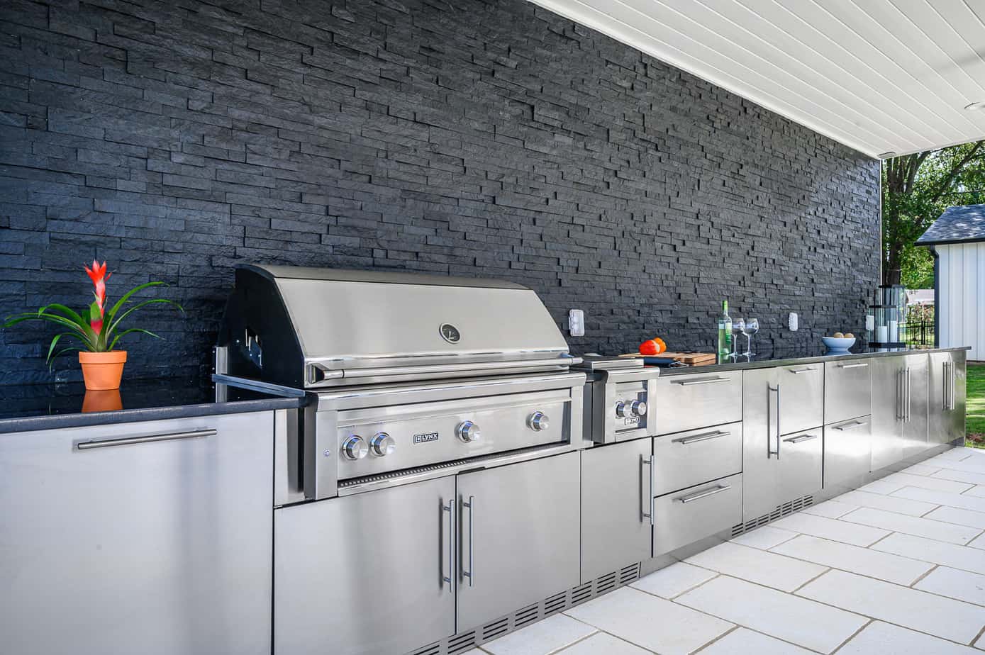black brick backsplash