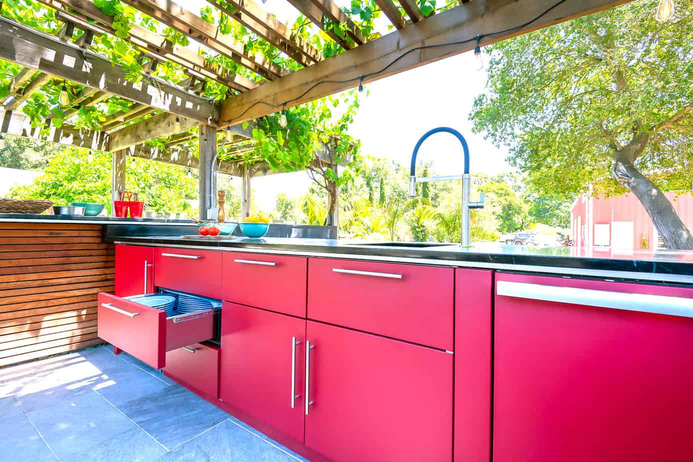 bright red cabinets