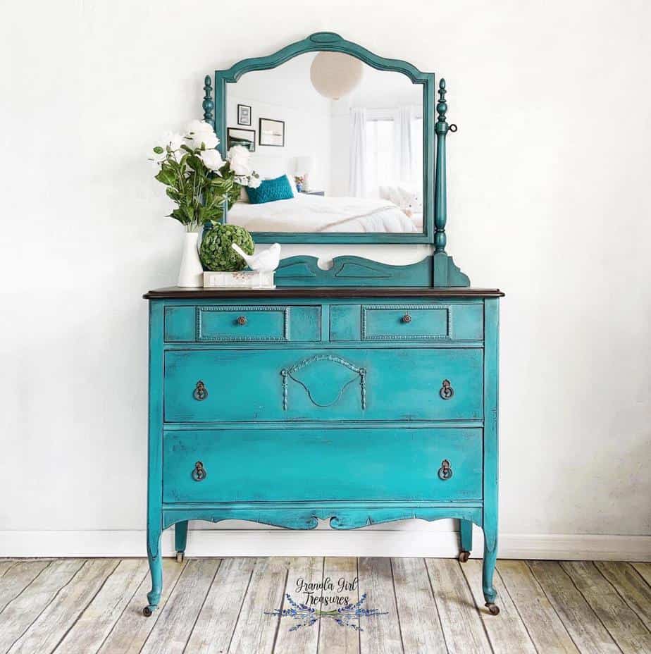 hand painted teal dresser