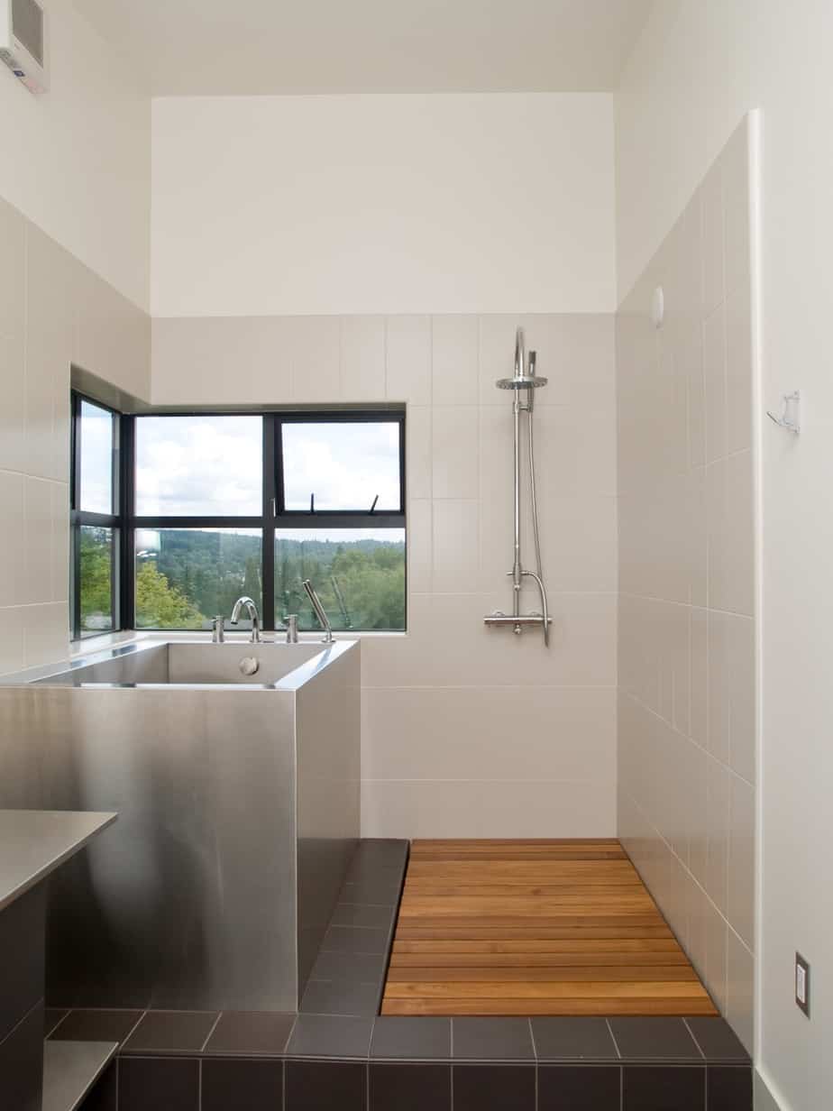 wooden shower floor