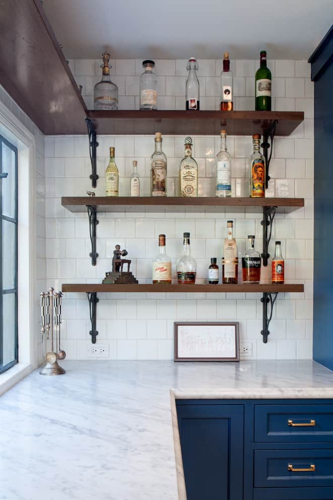 18. Using Open Shelving To Create A Bar Nook