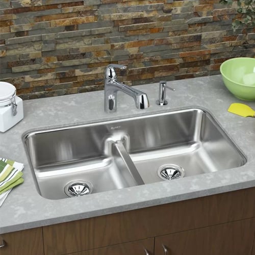2. Elkay Lustertone Double Basin Undermount Kitchen Sink
