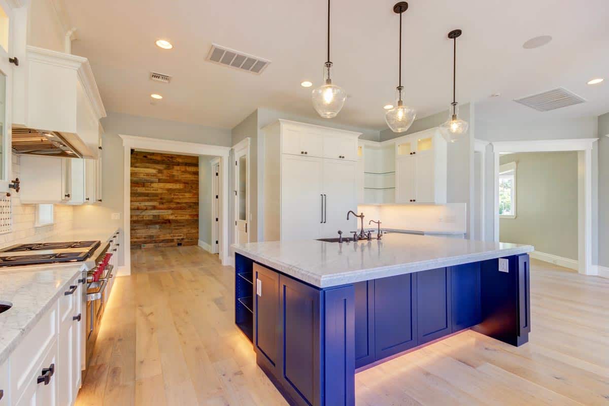 Kitchen Blue Cabinets With Lighting