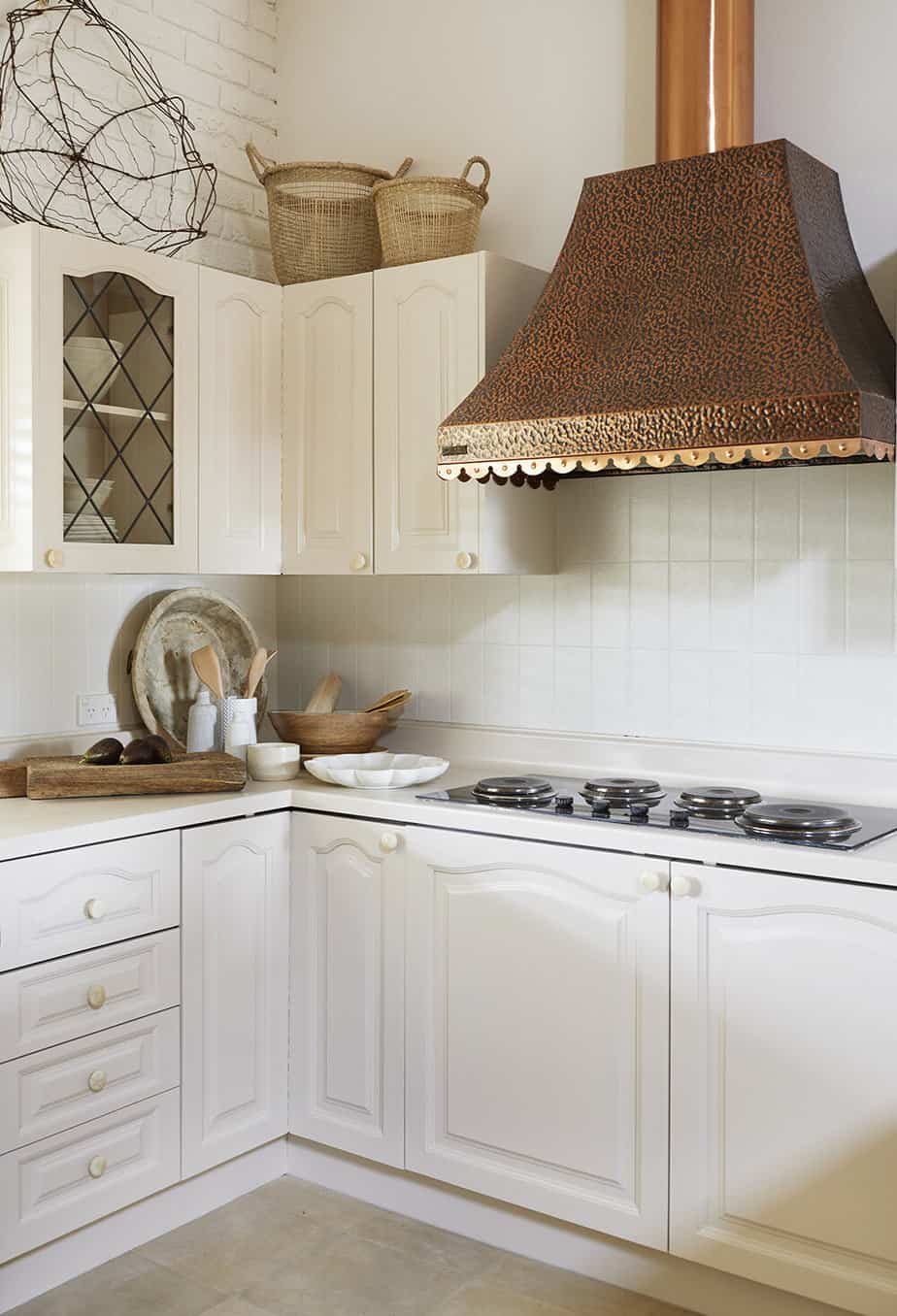 A copper stove hood