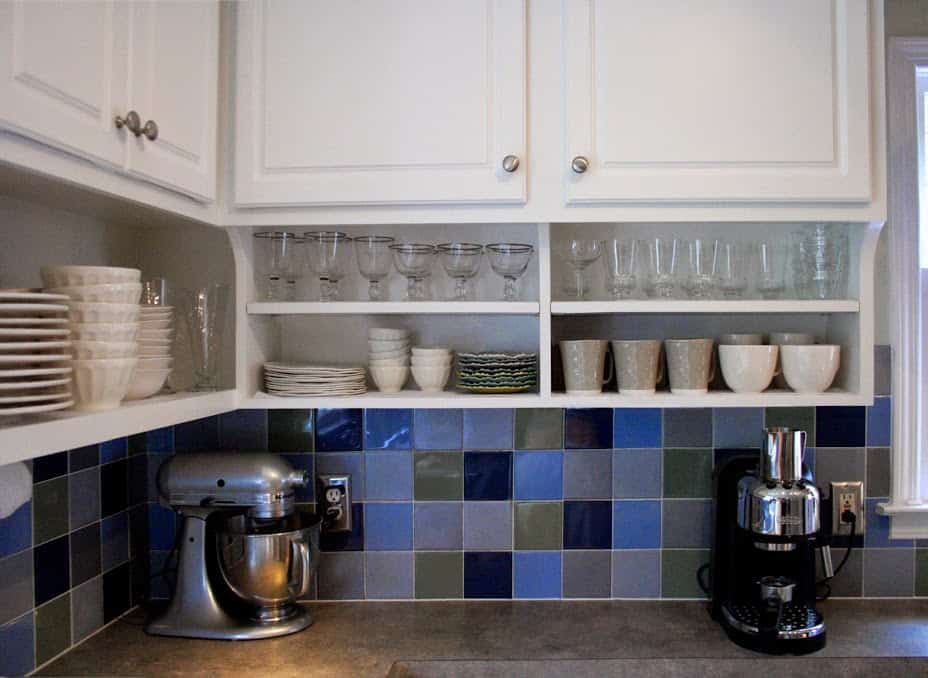 3. Open Shelving Below Upper Cabinets