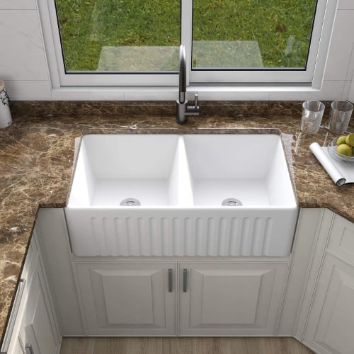 4. DeerValley 33 inch Ceramic Double Bowl Kitchen Sink