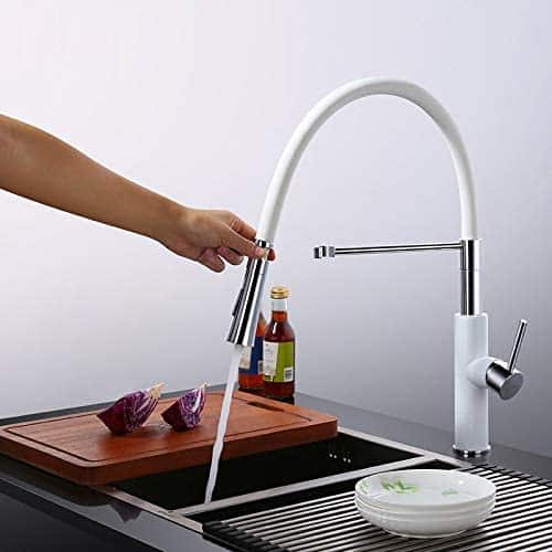 4. Lovedima White Pull-Out Kitchen Faucet