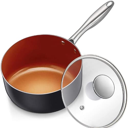 4. Michelangelo 2 Quart Ultra Nonstick Copper Ceramic Saucepan