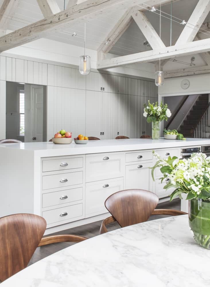 white exposed beams