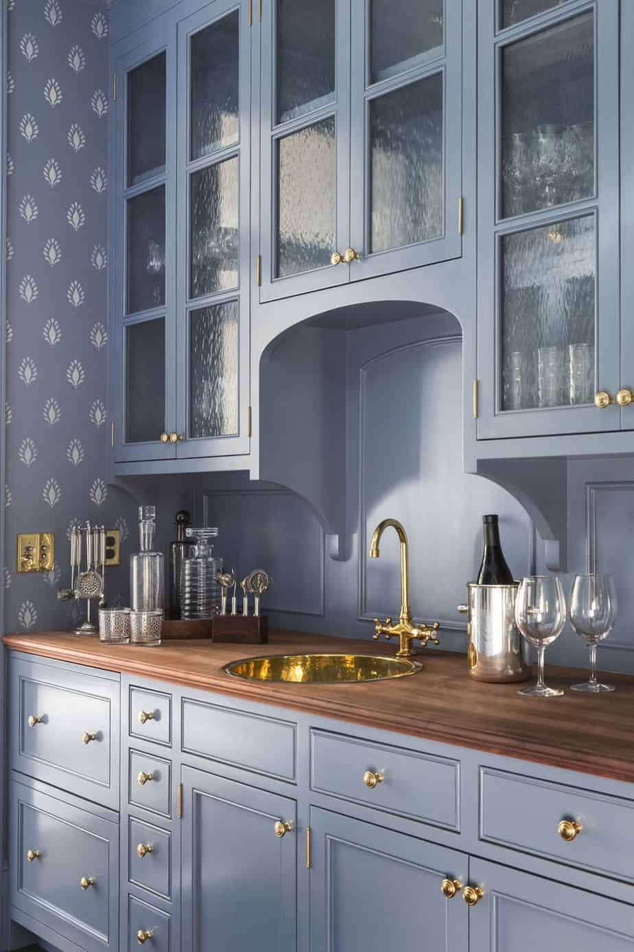Blue Kitchen Cabinets With Gold Knobs