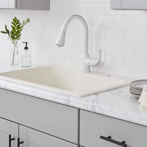 6. Glacier Bay Pull-Down Kitchen Faucet In White
