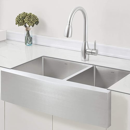 7. ZUHNE Stainless Steel Double Basin Farmhouse Sink