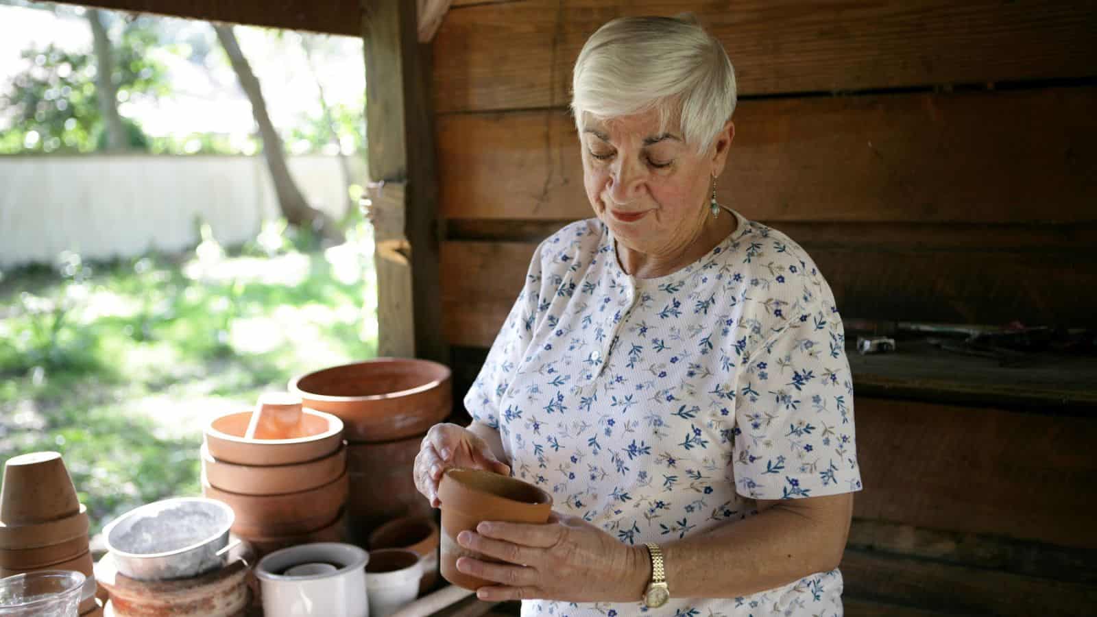 woman in potting shed