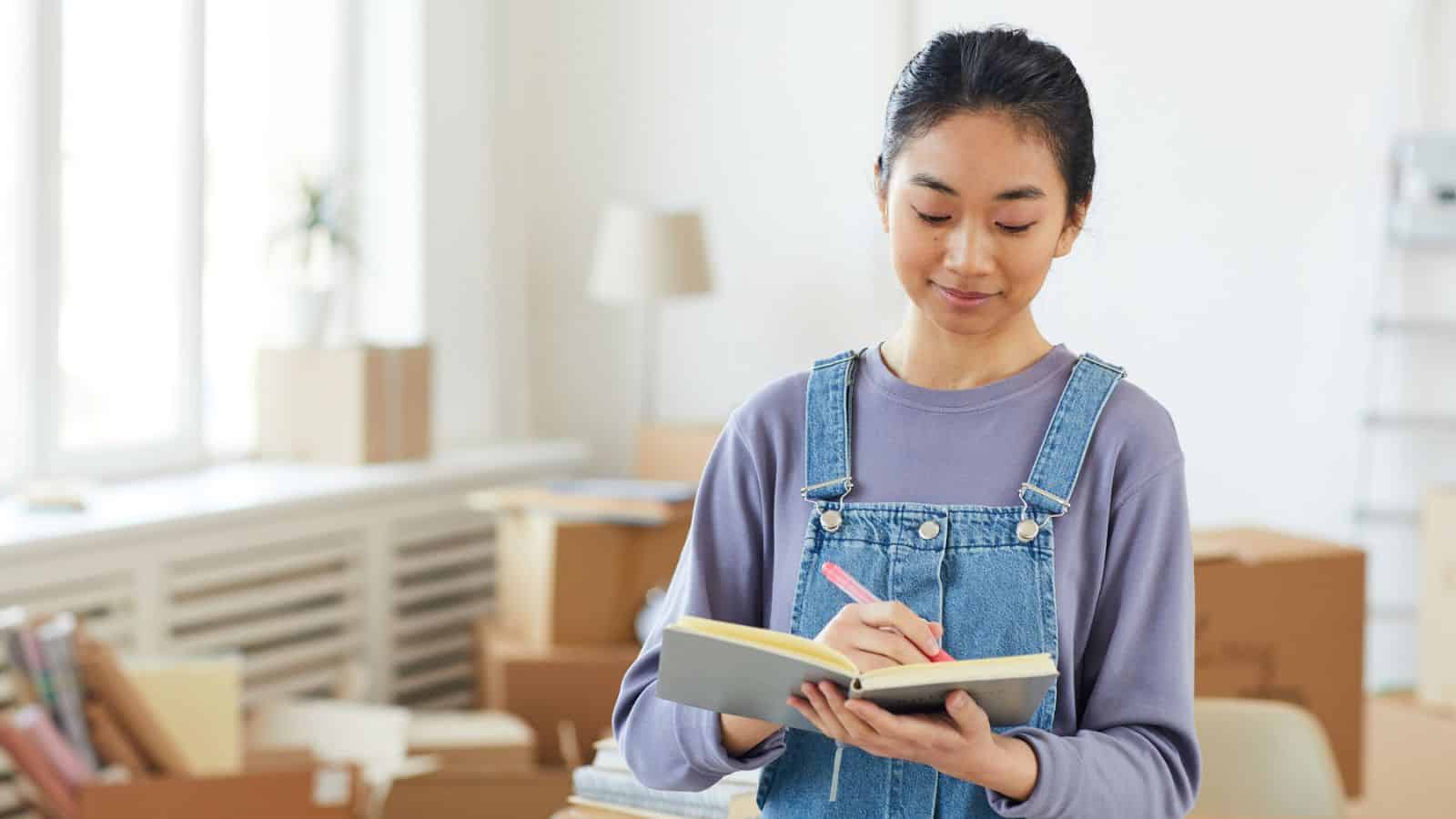 woman checking list