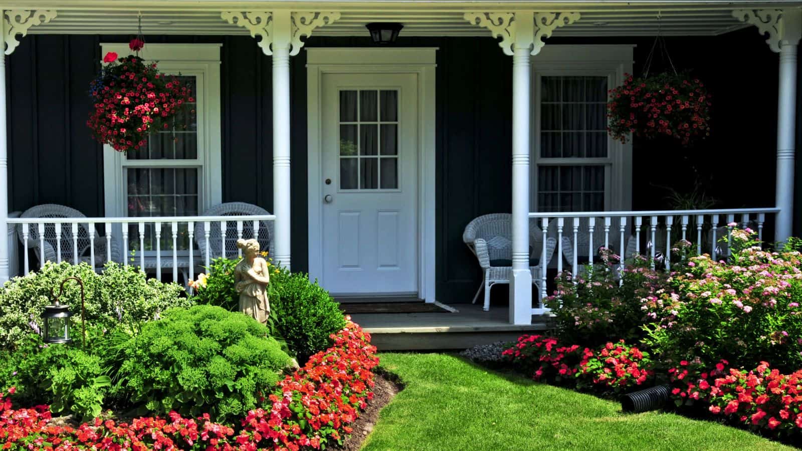 front porch with statue
