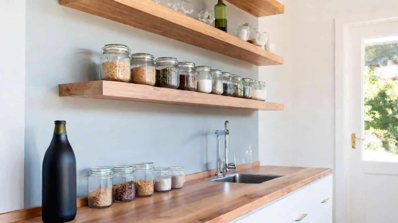 floating shelf in kitchen