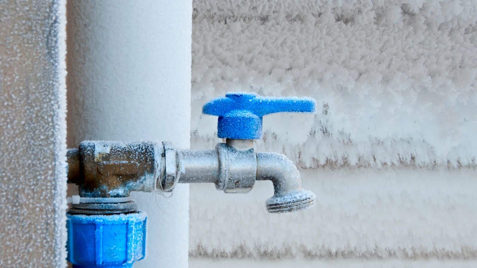 Frozen faucet in winter