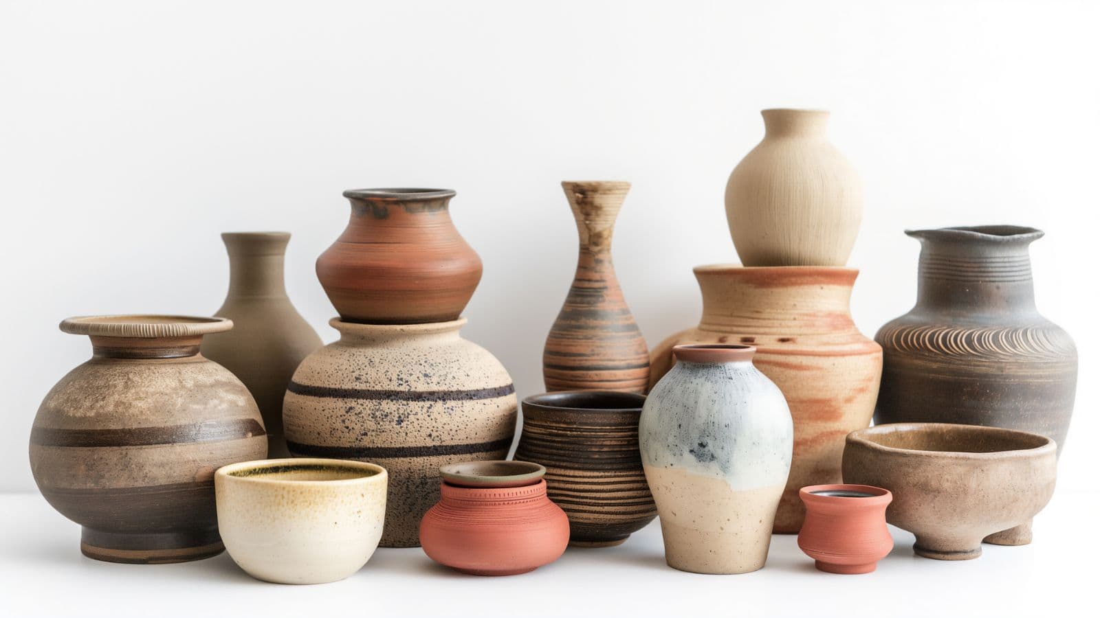 various handmade pottery pieces