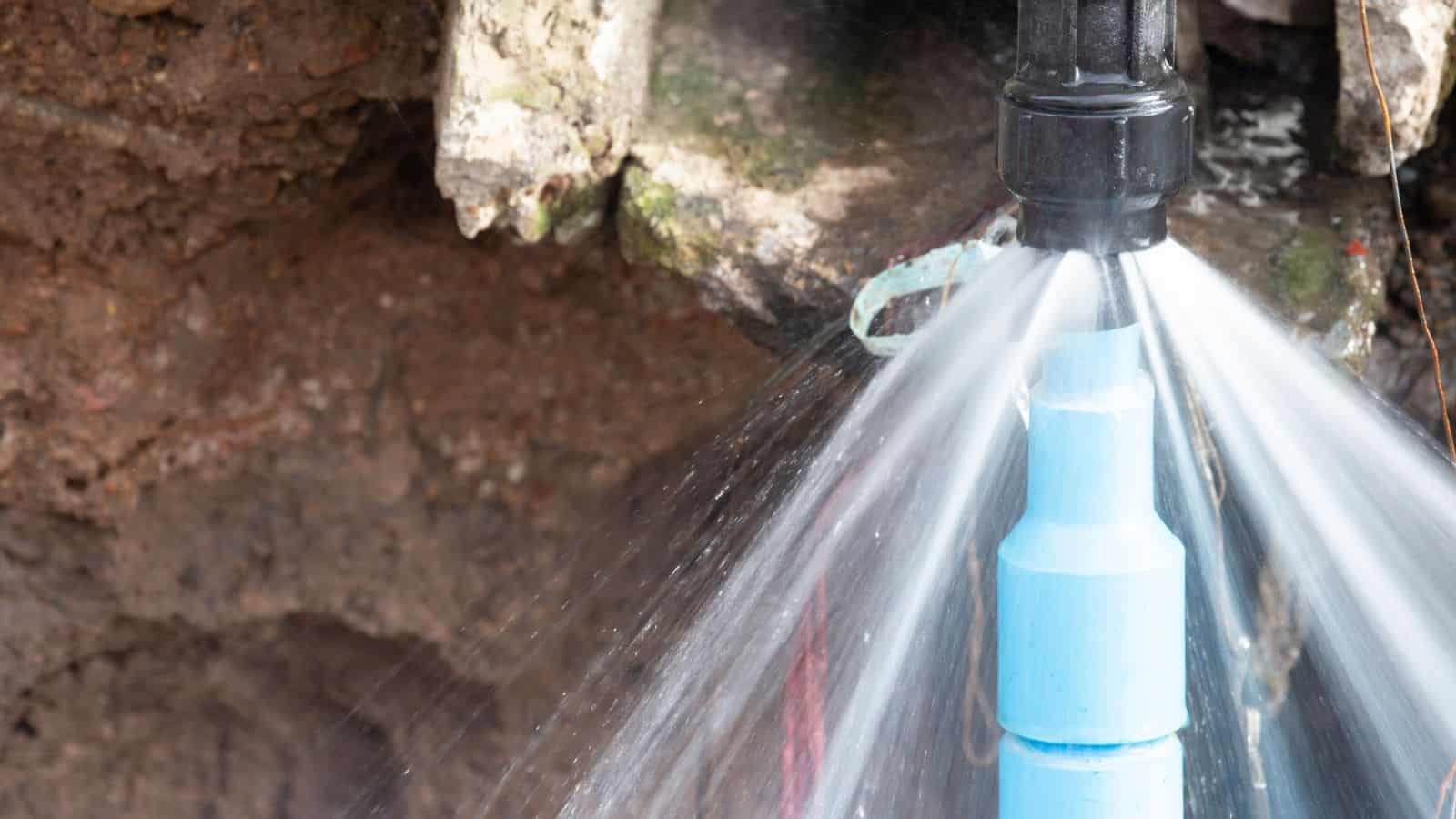 Water pipe break .Exposing a burst water main