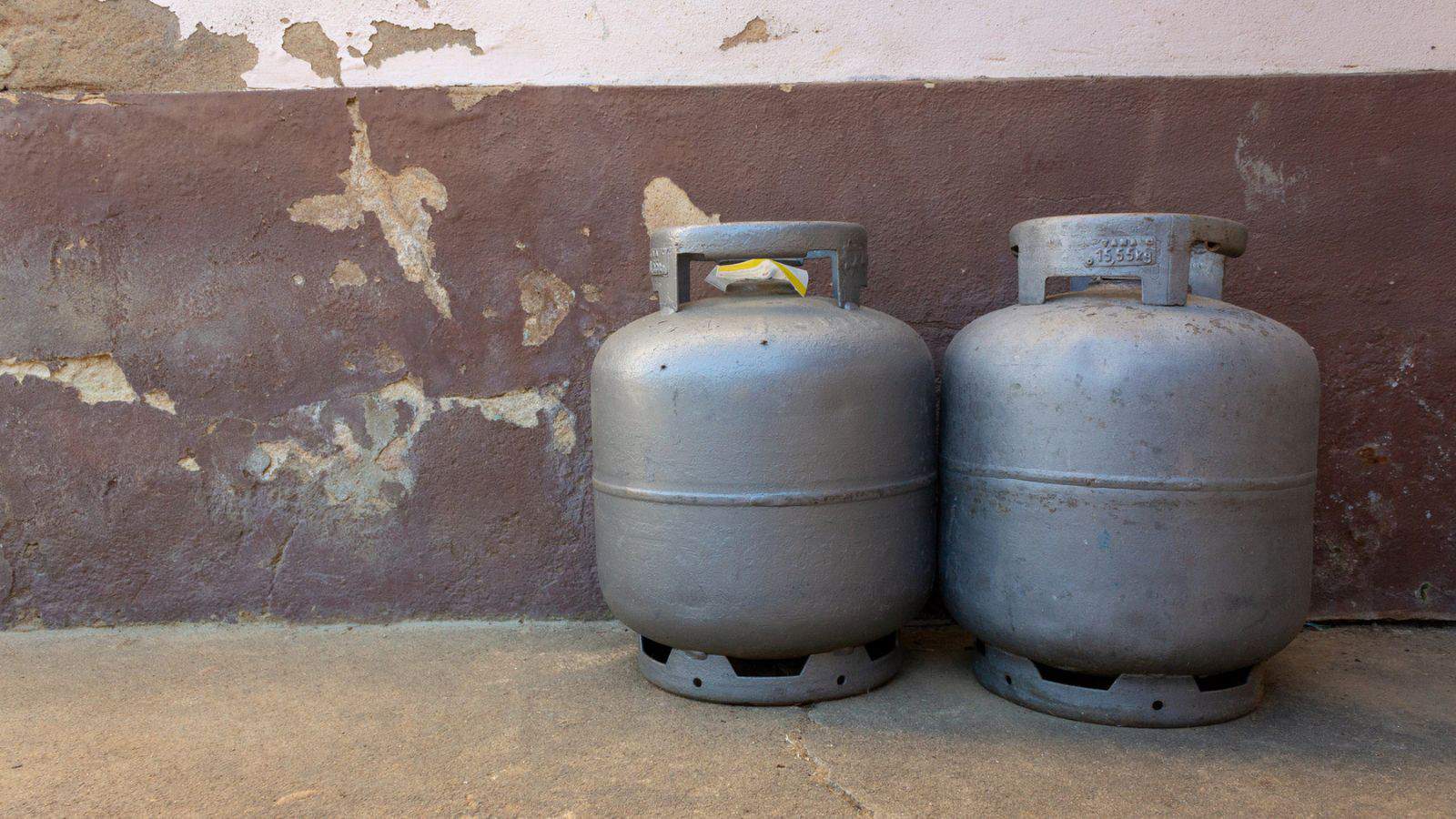 two gray propane tanks