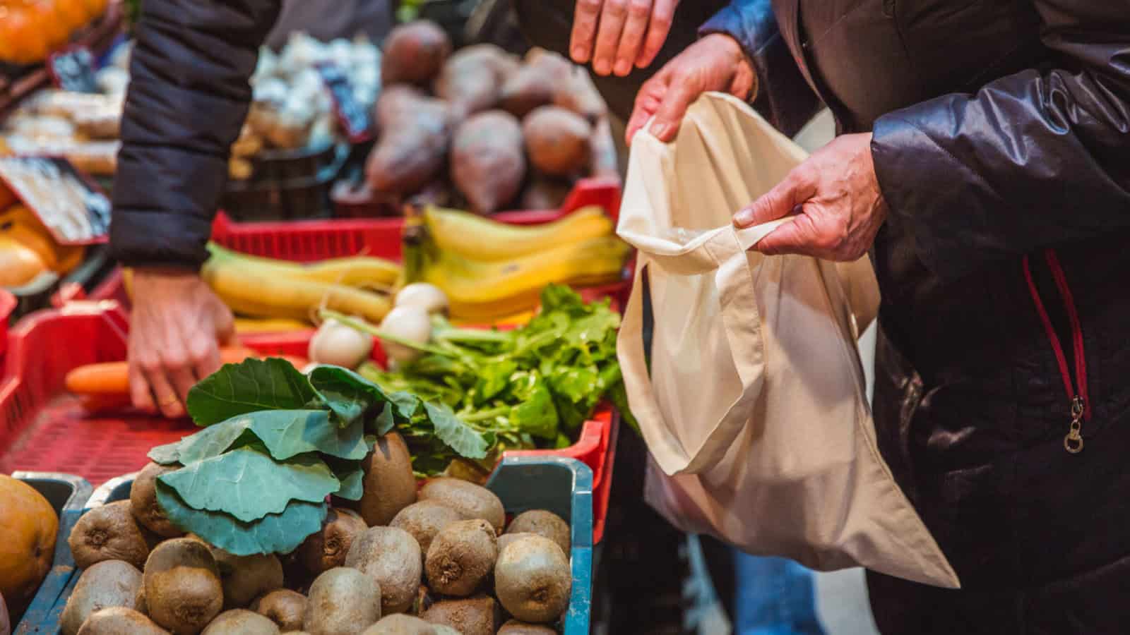 using a cloth shopping bag