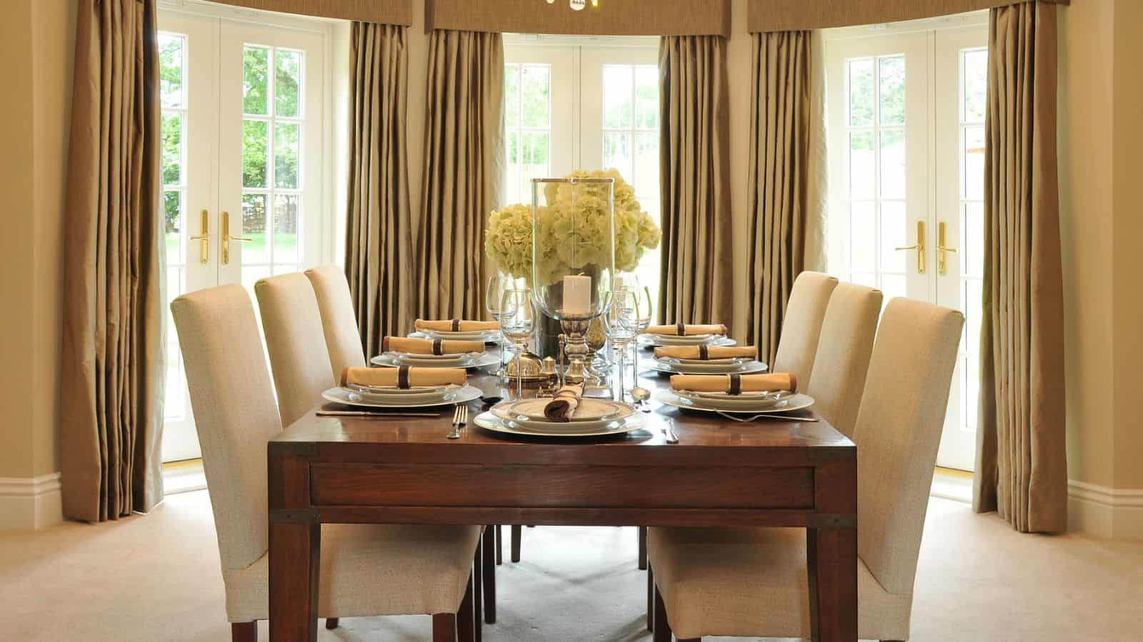 dining room with upholstered dining chairs