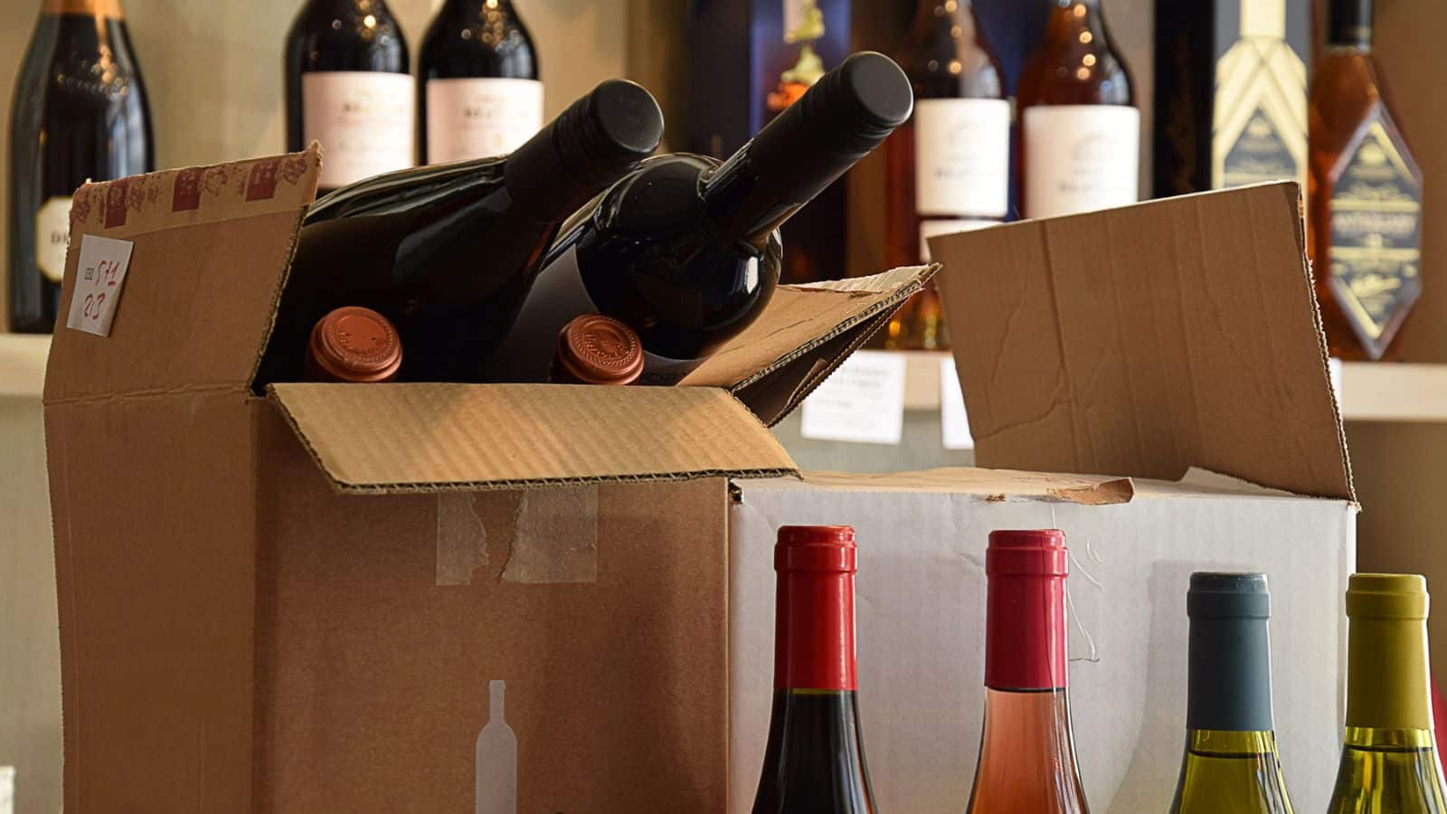 Wine bottles in a box
