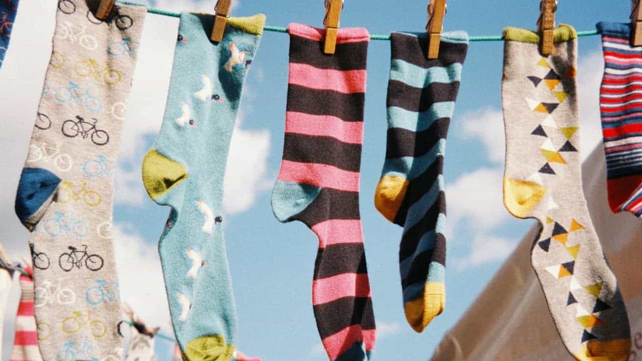 socks drying on a line