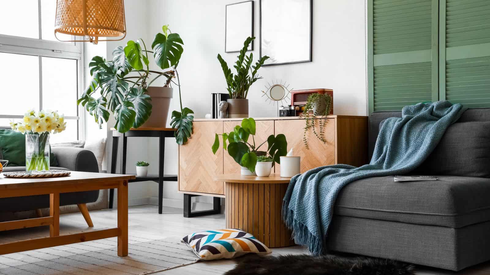living room with plants