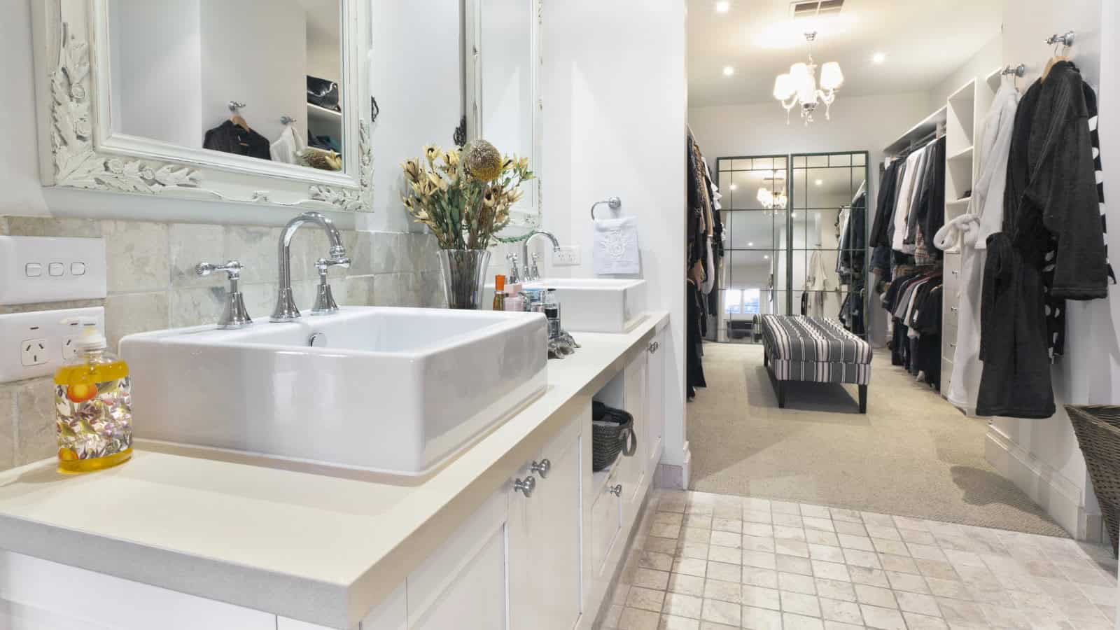 bathroom with walk in closet home design trends